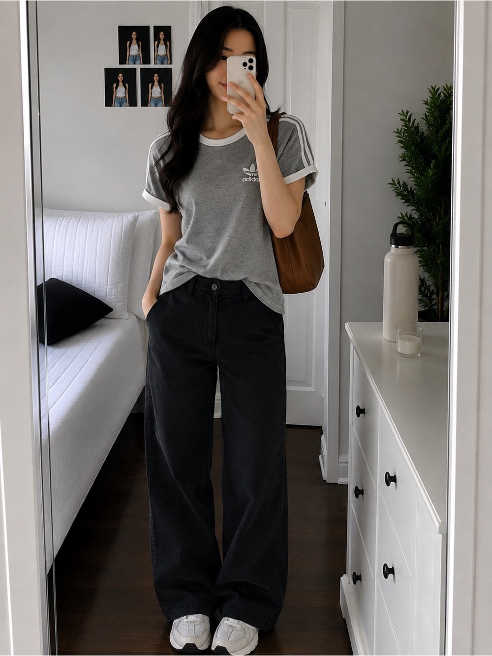 adidas Heather Gray Tee with White Stripes